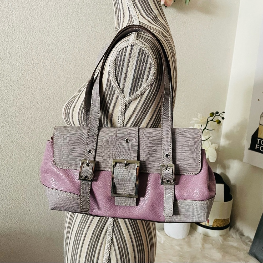 MAXX NEW YORK Leather Purse Shoulder Bag Women's 2 Tone Purple/Gray